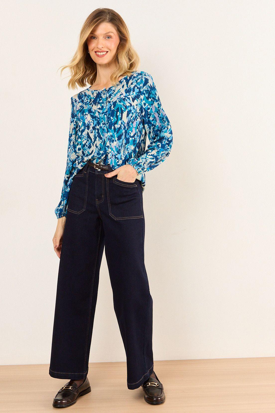 Blusa Escote Redondo Estampada Azul Ma Griffe 14102226001104-3