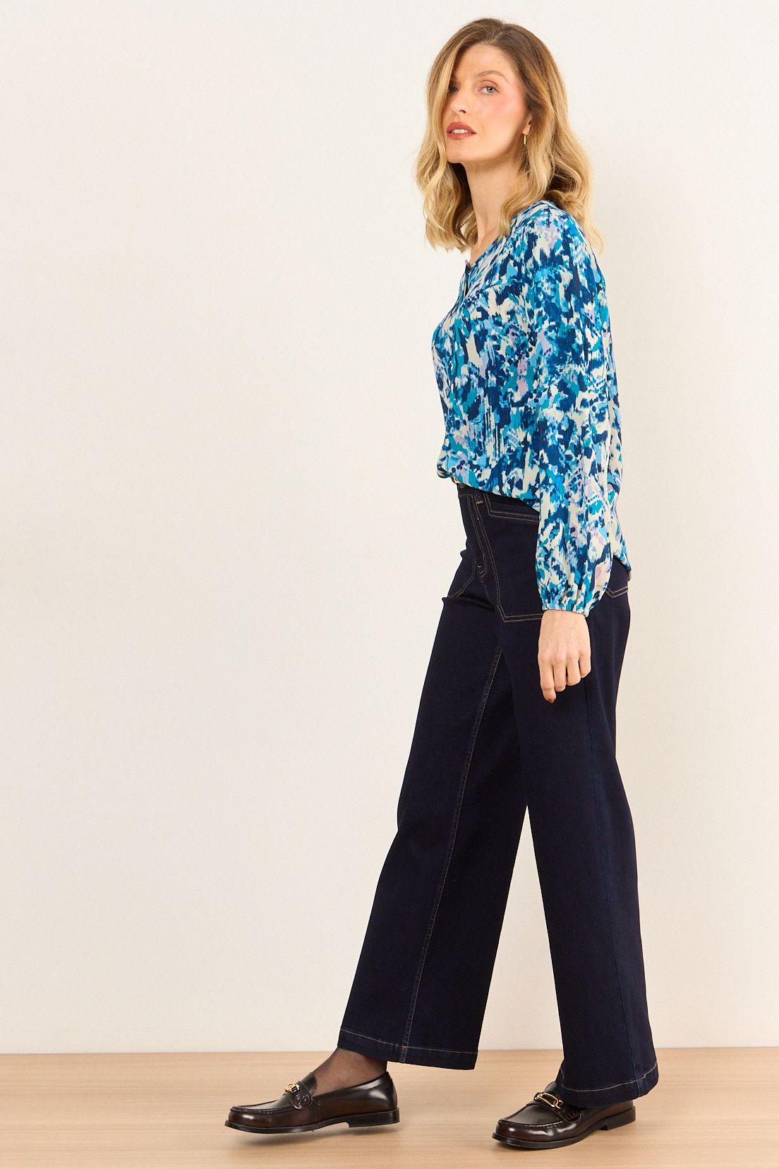 Blusa Escote Redondo Estampada Azul Ma Griffe 14102226001104-4