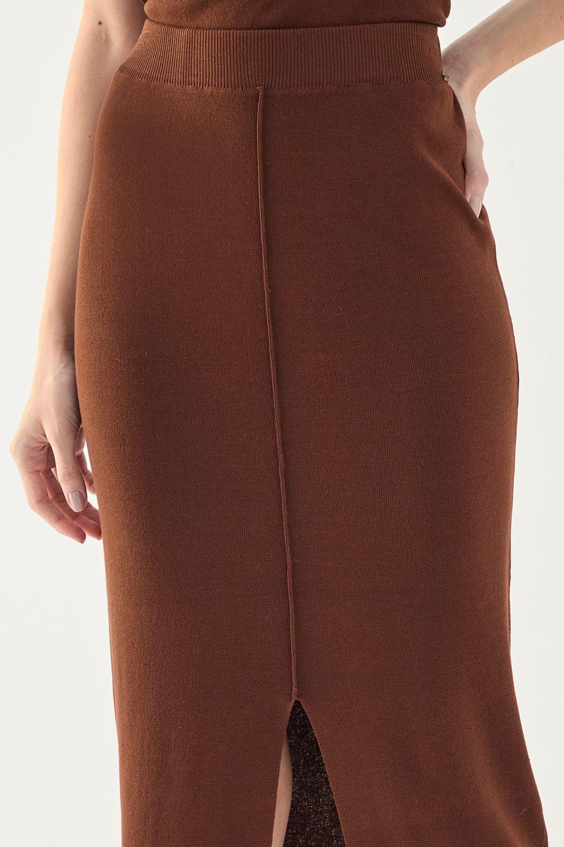 Falda Tejida Lisa Cafe 12307125001109-2