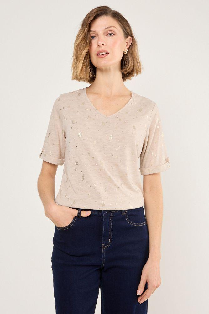 Polera Manga Corta Beige Ma Griffe 14302225055106-0