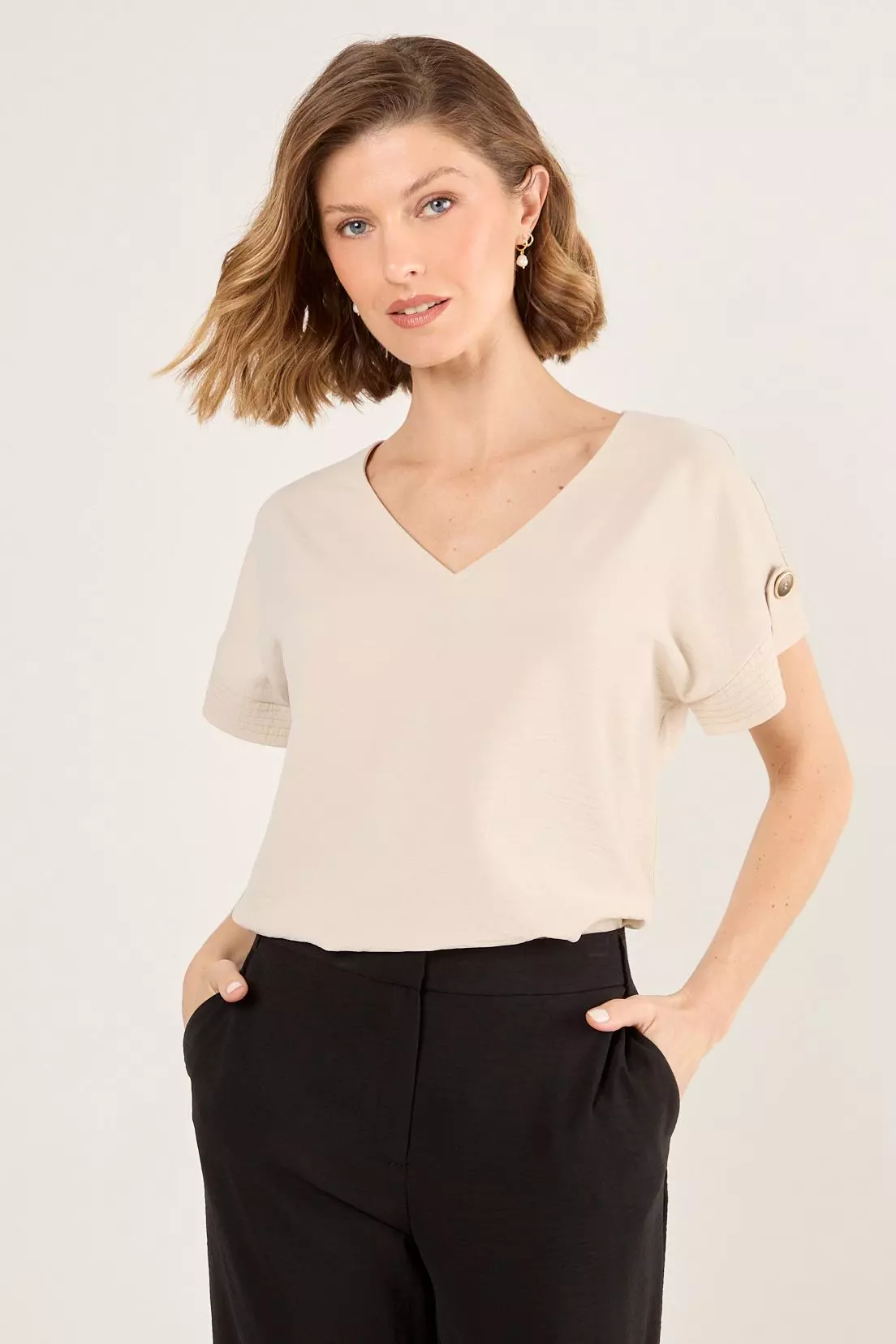 Blusa Manga Corta Beige Ma Griffe 14002225060106-0