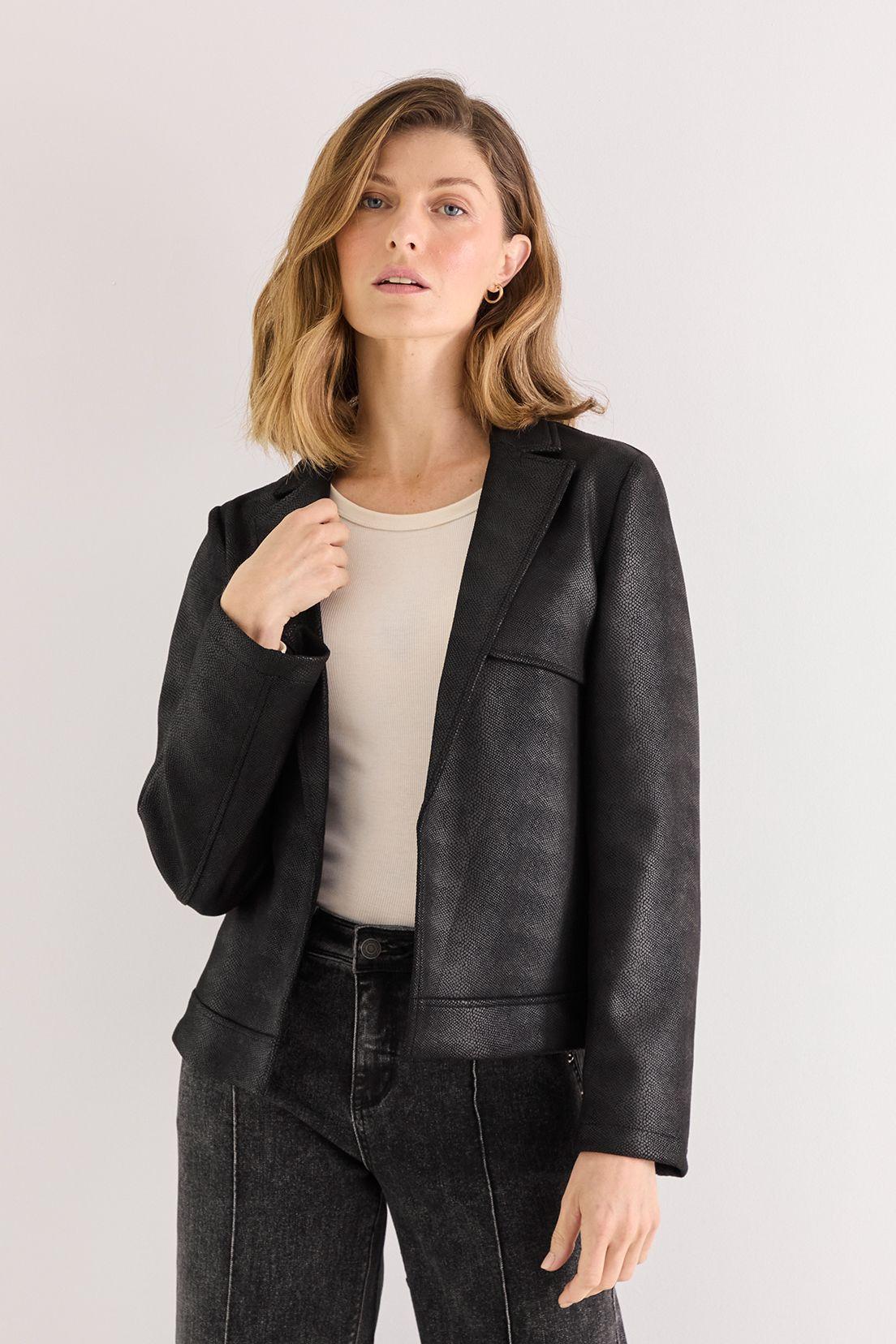 Chaqueta De Antelina Abierta Negro 17502125003102-0