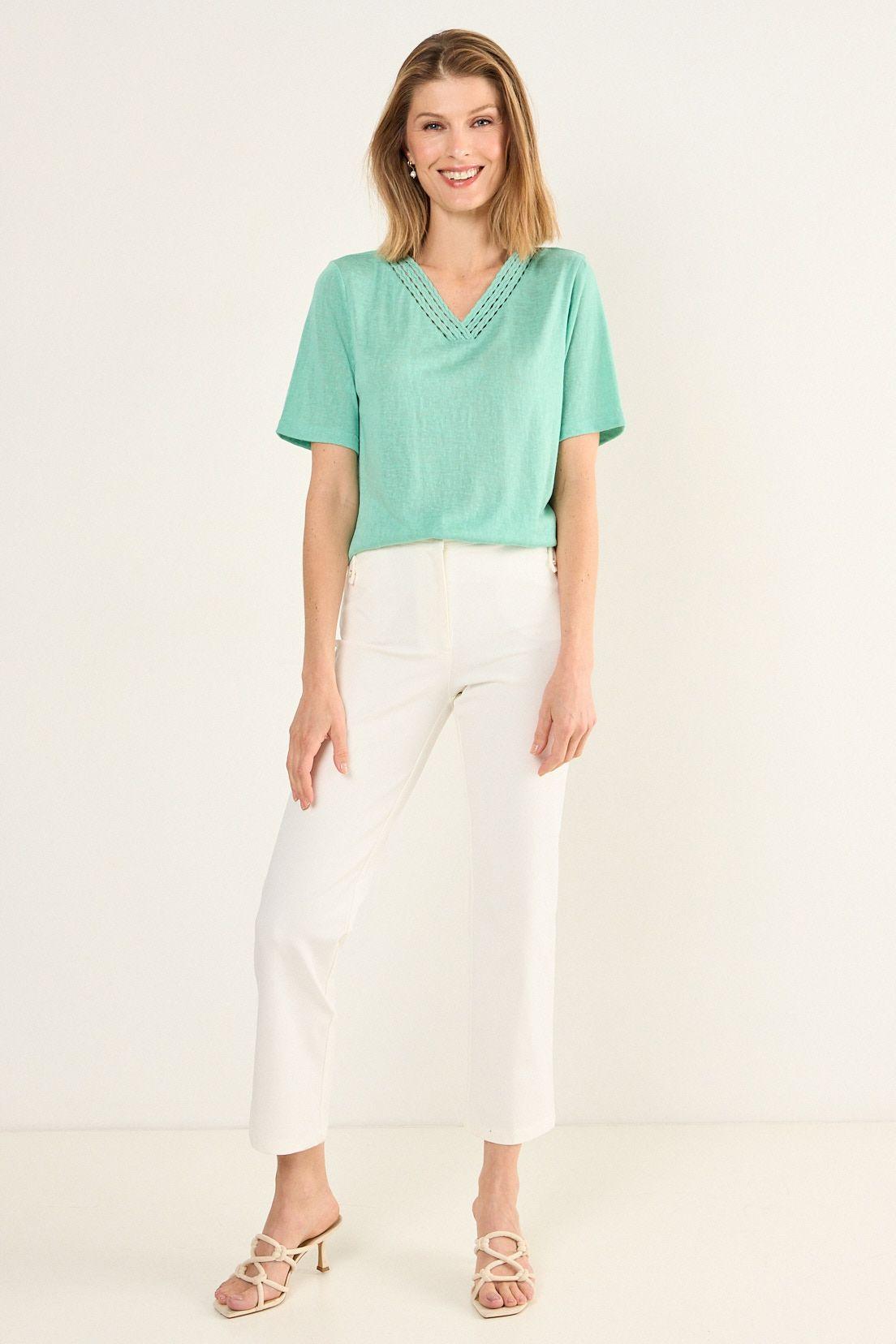 Polera Escote En V Verde Ma Griffe 14202126004217-3