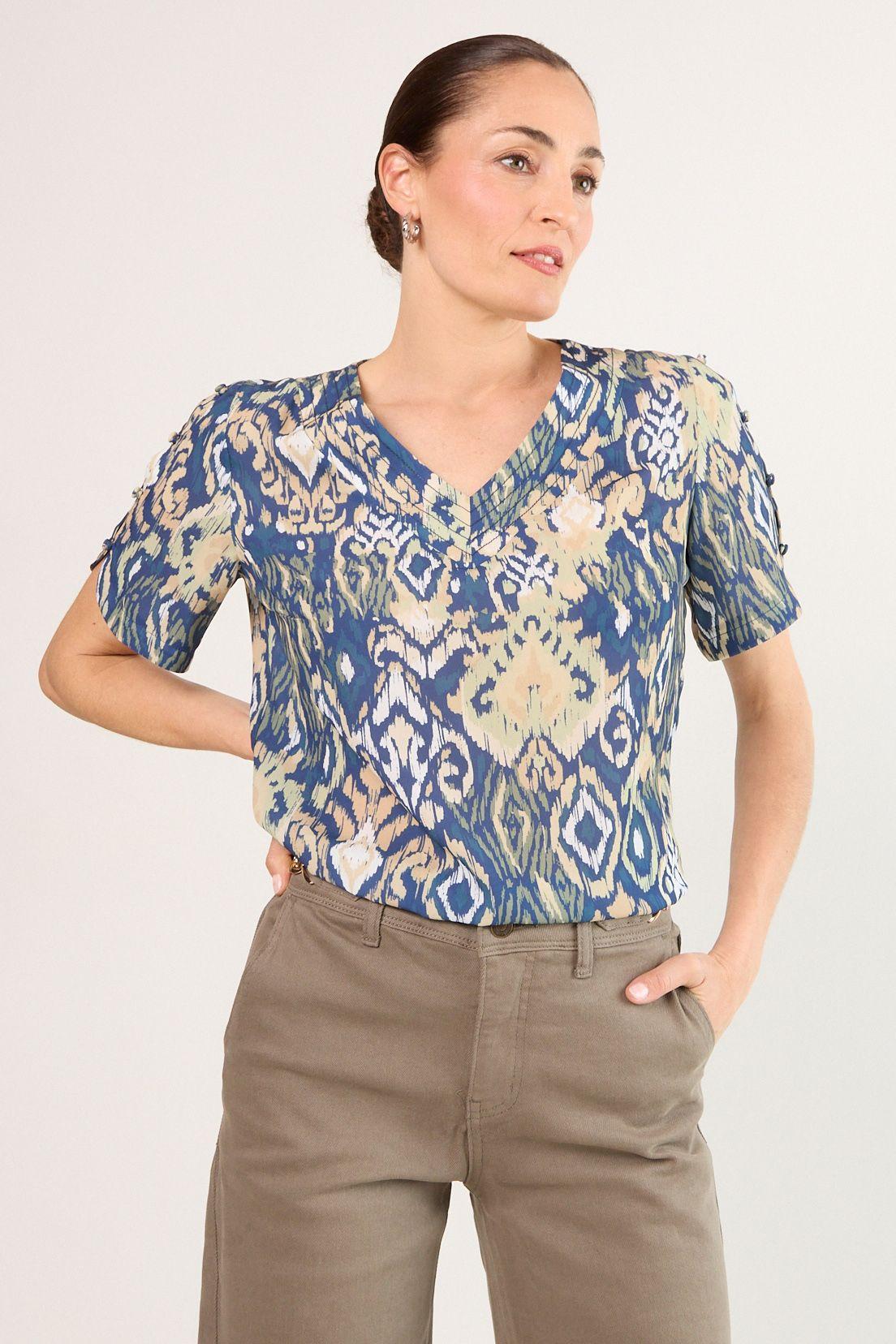 Blusas Manga Corta Azul Ma Griffe 14102225056104-0