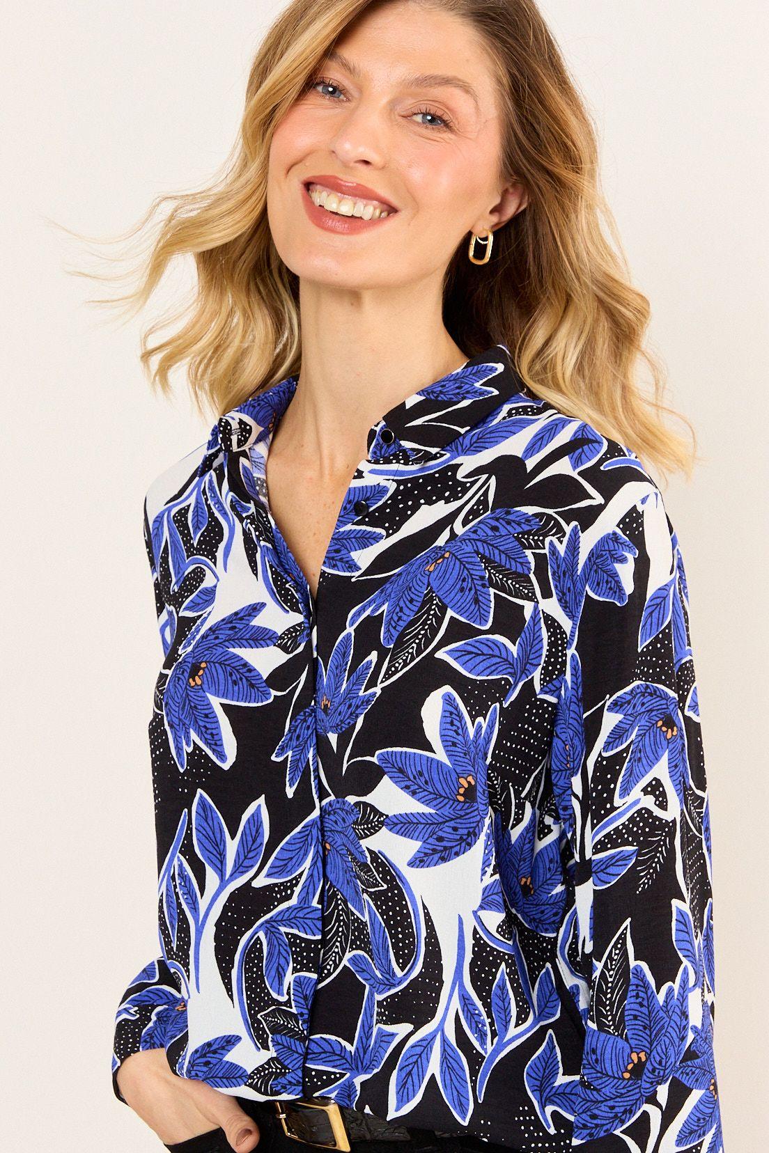 Blusa Camisera Estampada Azul Ma Griffe 14102226050134-1