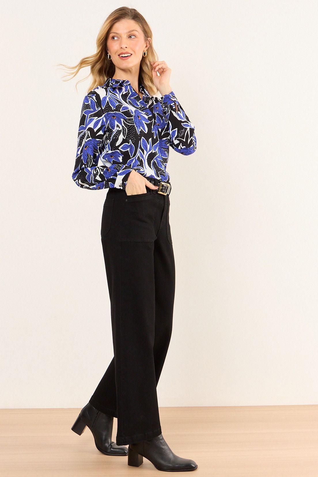 Blusa Camisera Estampada Azul Ma Griffe 14102226050134-3