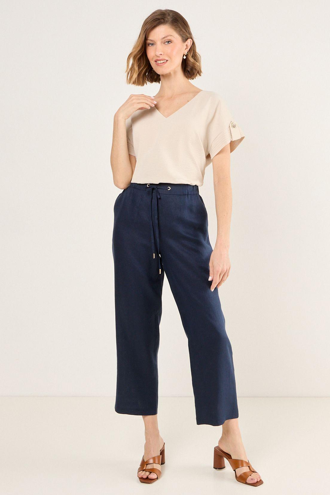 Pantalon De Lino Recto Azul Ma Griffe 11002225060104-0