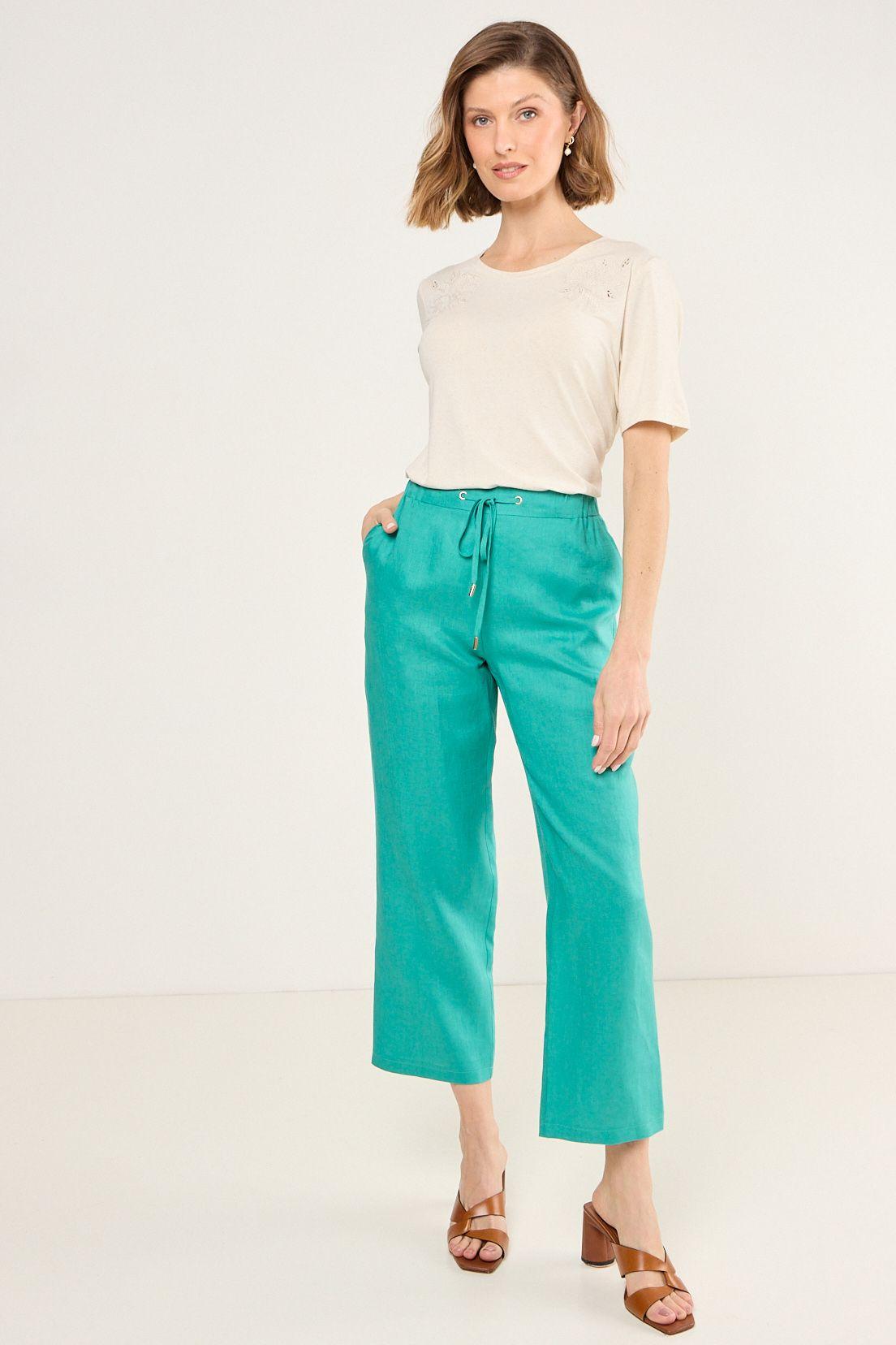Pantalon De Lino Recto Verde Ma Griffe 11002225060217-0