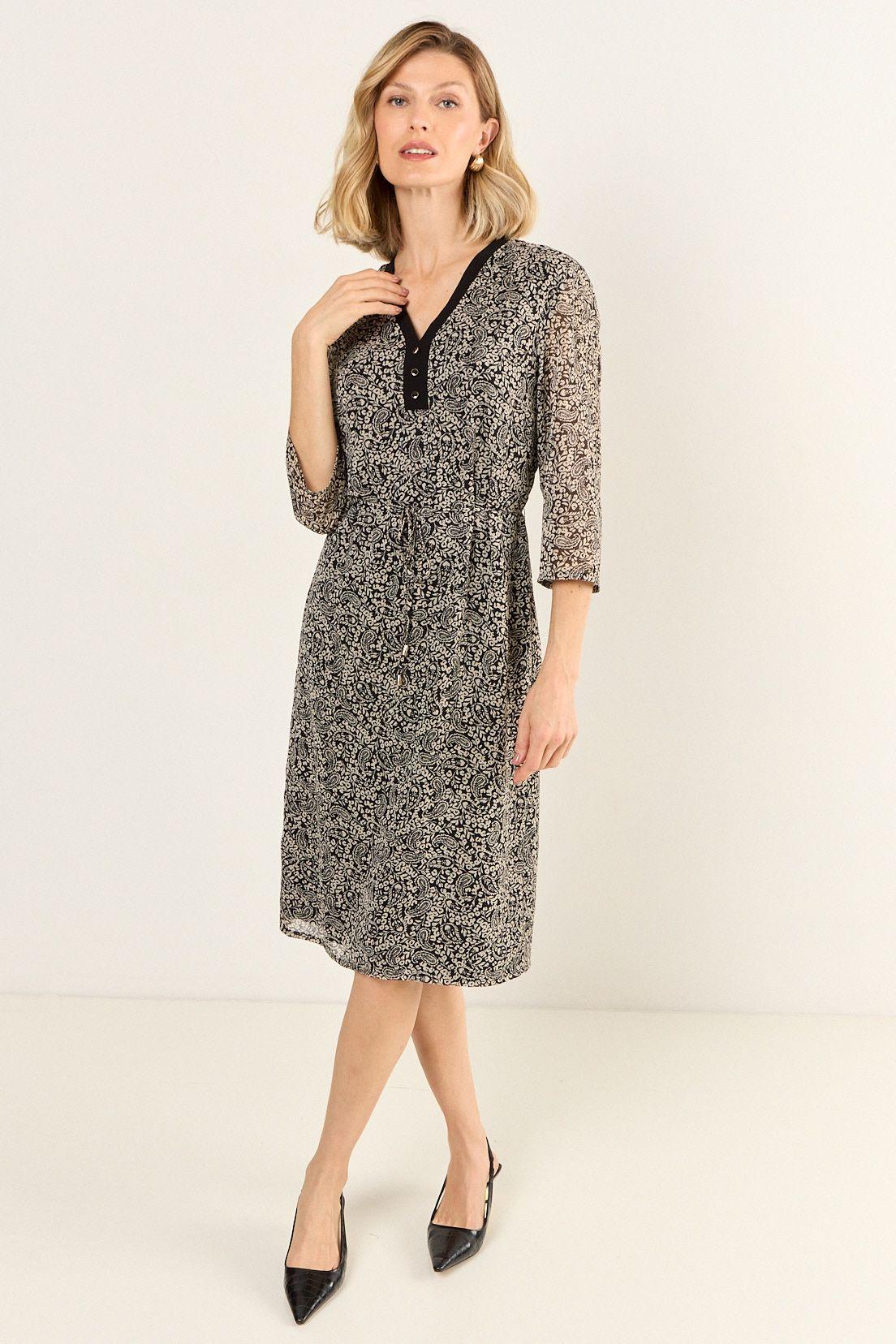 Vestido Estampado Escote En V Negro Ma Griffe 13102126001102-0