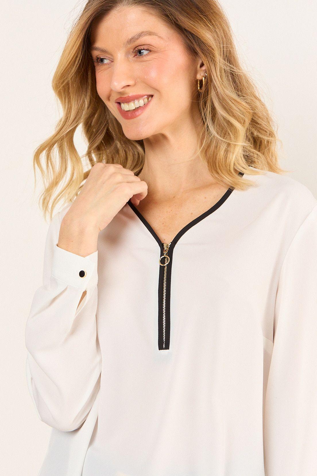 Blusa Cuello V Bicolor Crudo Ma Griffe 14002226051105-1