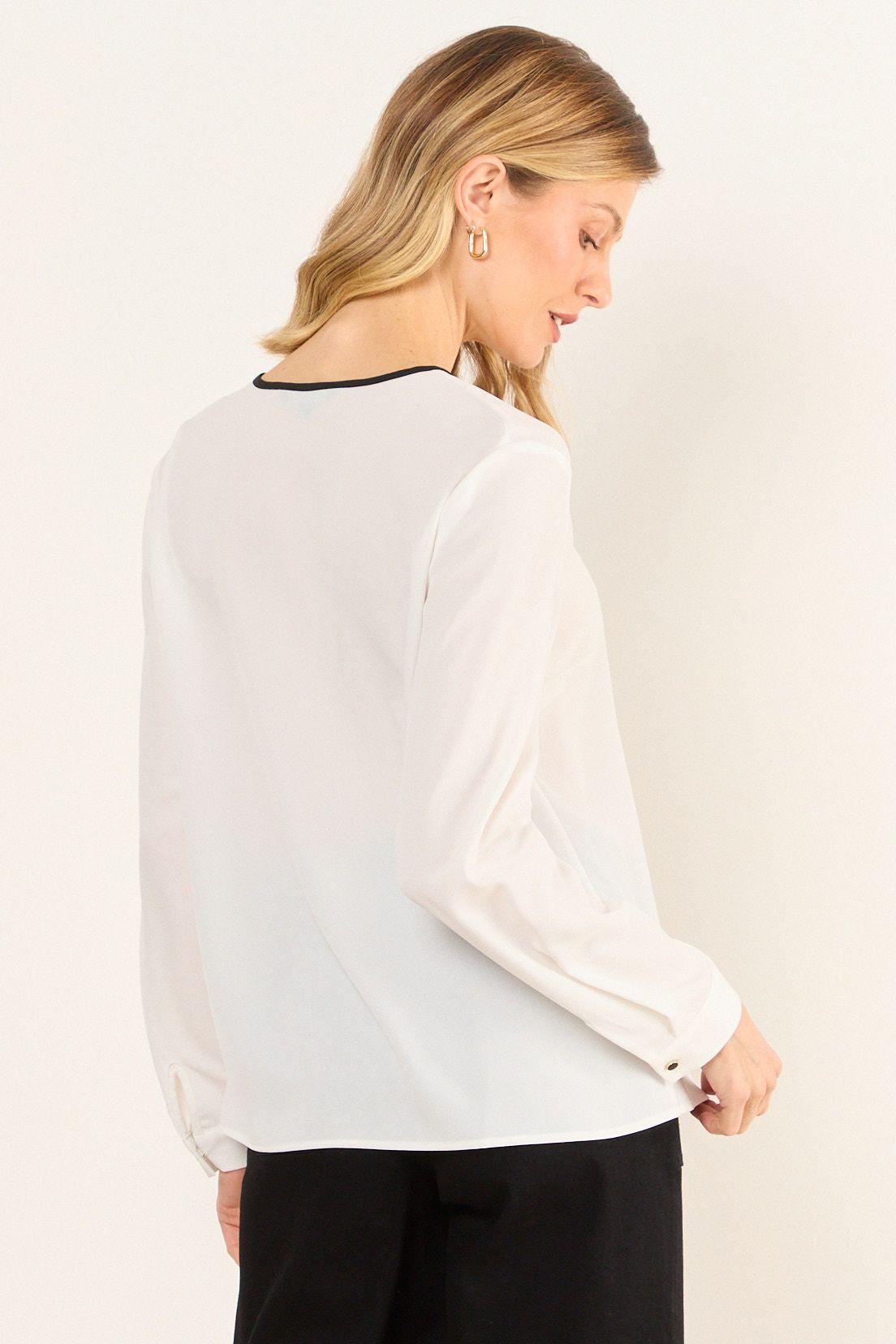 Blusa Cuello V Bicolor Crudo Ma Griffe 14002226051105-2