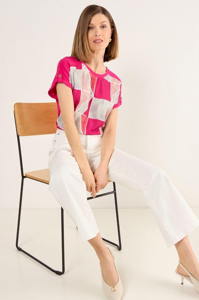 Polera Doble Tela Estampada Coral Ma Griffe 14602225001133-3