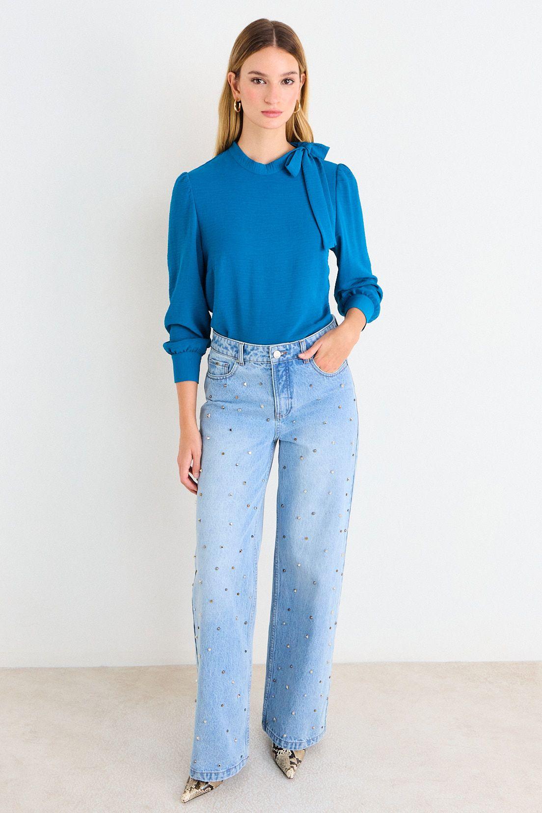 Blusa Lisa Con Textura Celeste Ash 14007226002127-3