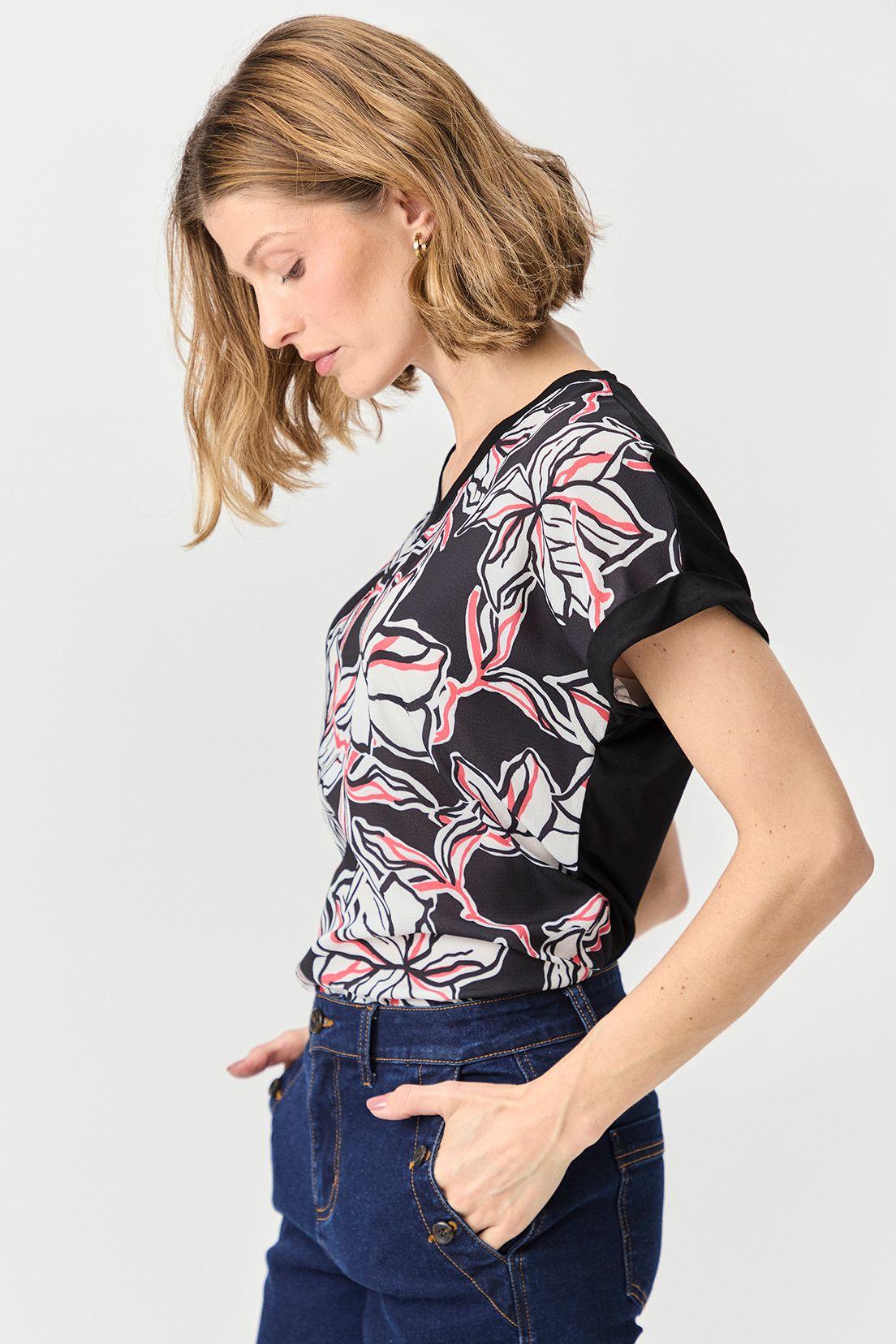 Polera Doble Tela Estampada Negro Ma Griffe 14602224055102-2