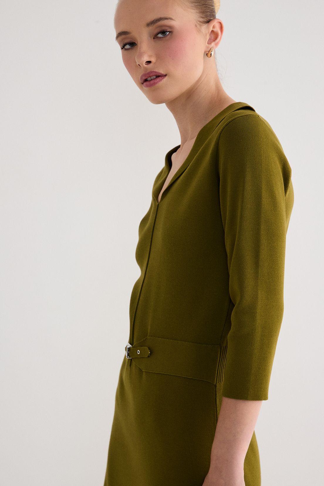 Vestido Tejido Liso verde musgo 13007125001107-2