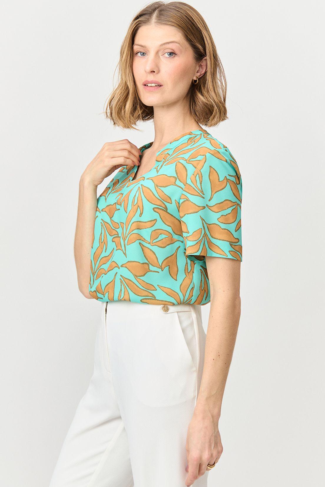 Blusa Cuello Mao Estampada Verde Ma Griffe 14102224065217-2