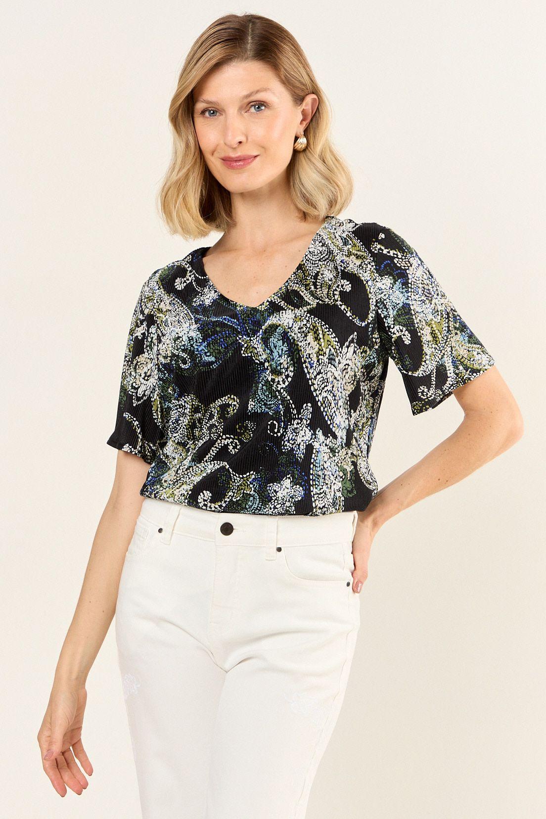 Blusa Plisada Estampada Negro Ma Griffe 14102126055102-1