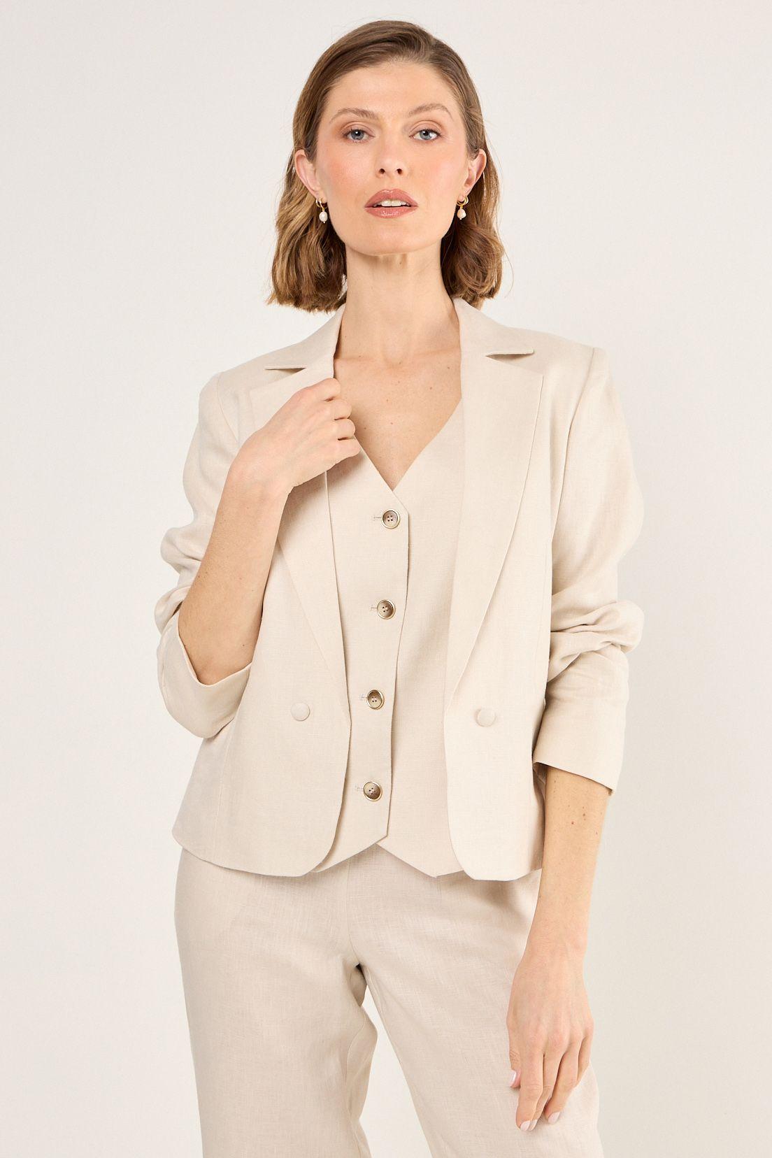 Blazer De Lino Corto Beige Ma Griffe 16002225057106-0