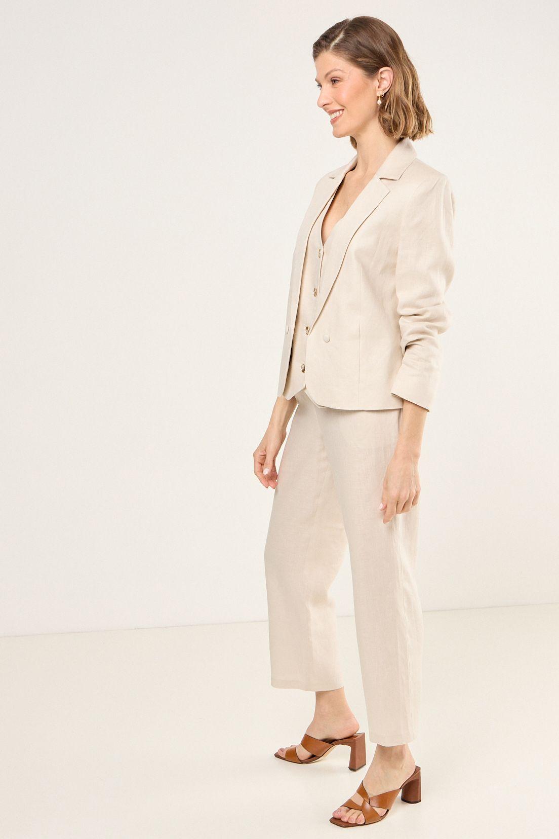 Blazer De Lino Corto Beige Ma Griffe 16002225057106-3