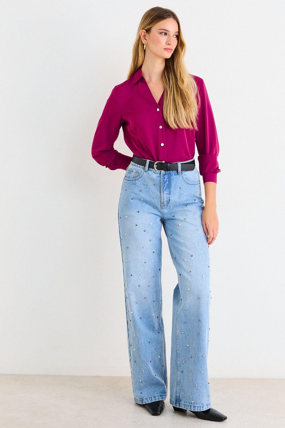 Blusa Lisa Con Escote En V Burdeos Ash 14007226050112-3