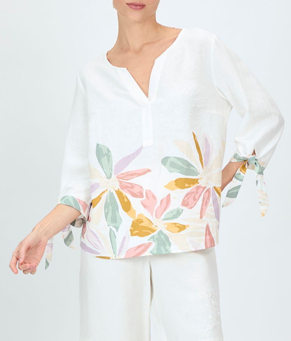 Blusa Lino Estampada En Basta Crudo Ma Griffe 14102224068105-0