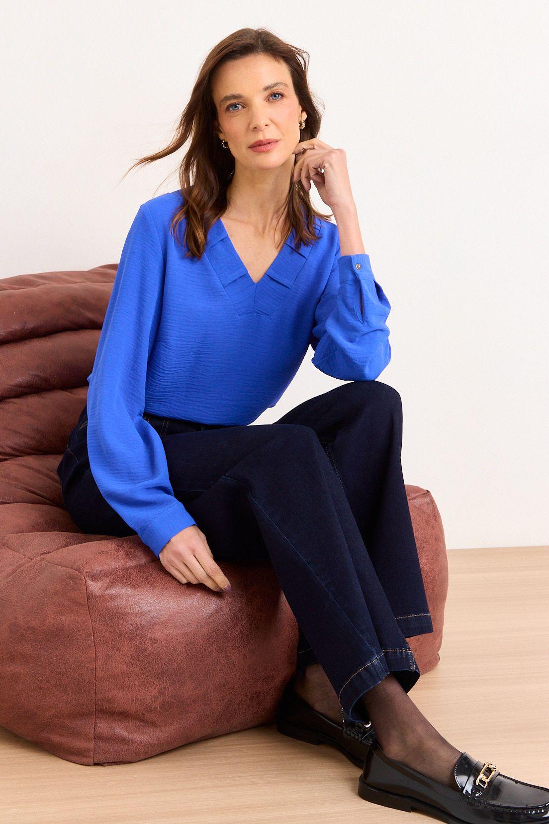 Blusa  Escote En V Azul Ma Griffe 14002226001134-0