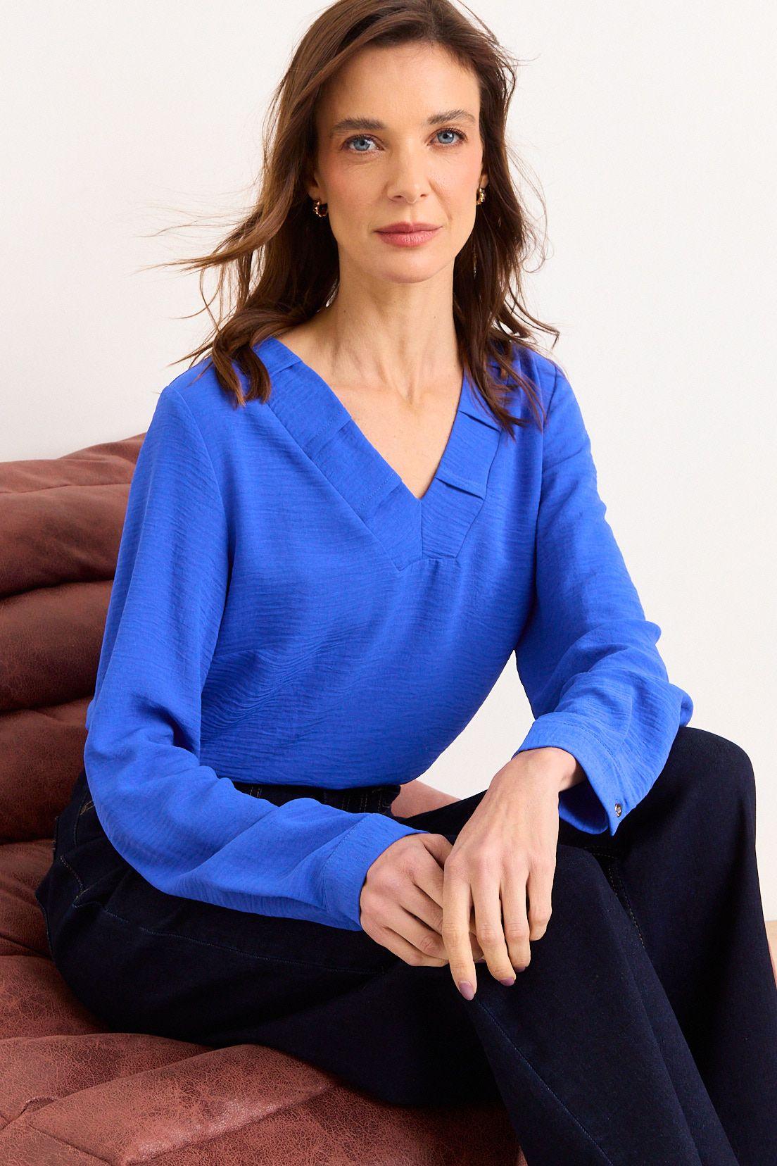 Blusa  Escote En V Azul Ma Griffe 14002226001134-2