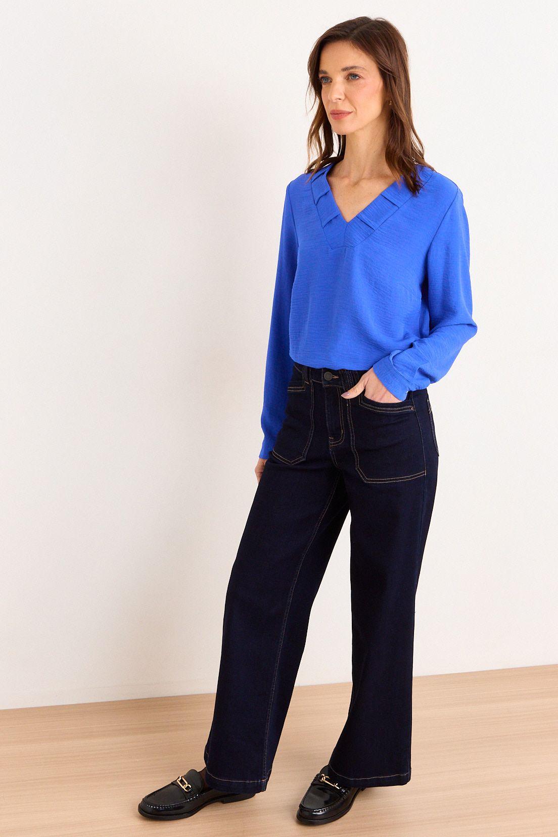 Blusa  Escote En V Azul Ma Griffe 14002226001134-4