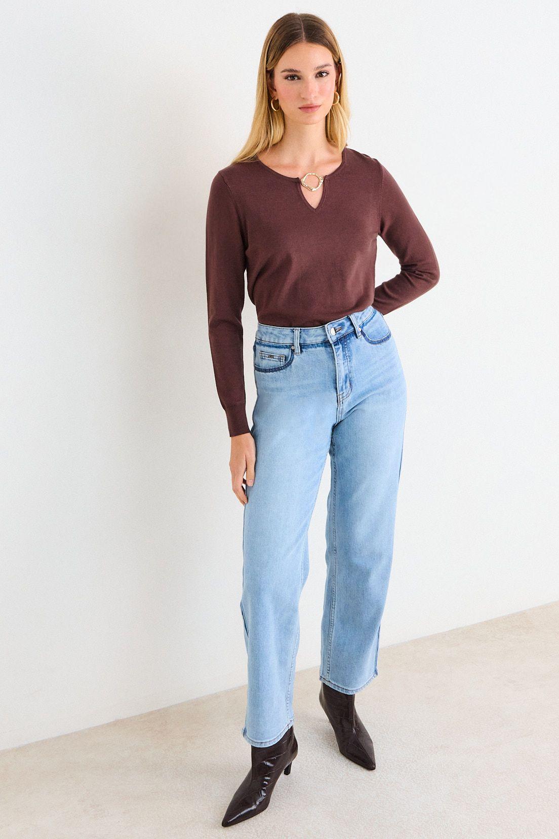 Sweater Liso Con Hebilla Metalica Decorativa Café Ash 18107226001129-3