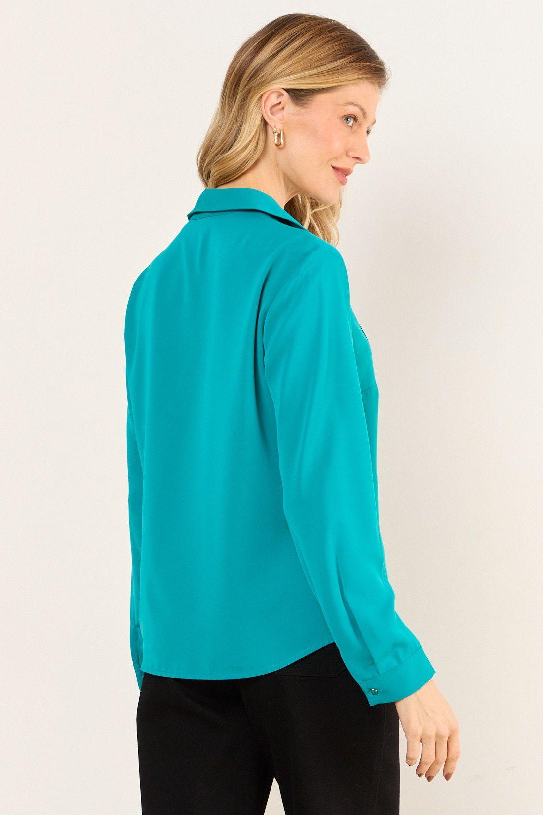 Blusa Camisera Alforzas Turquesa Ma Griffe 14002226050217-2
