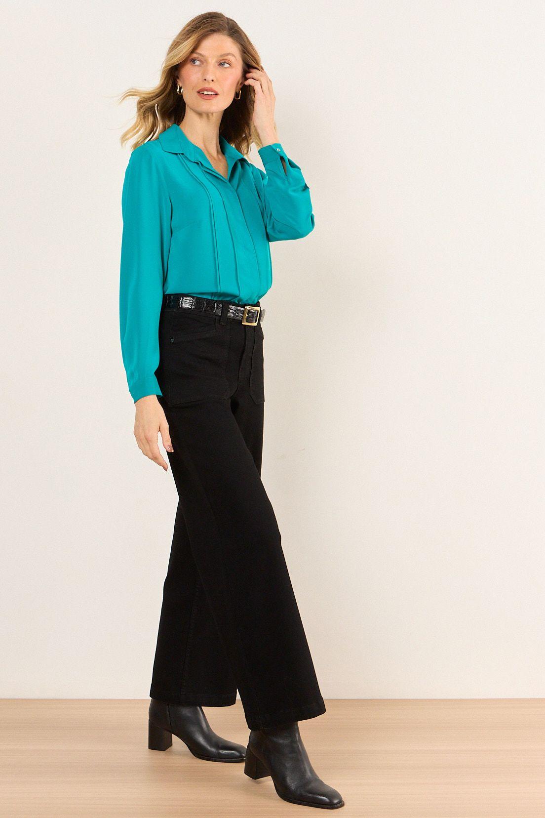 Blusa Camisera Alforzas Turquesa Ma Griffe 14002226050217-4