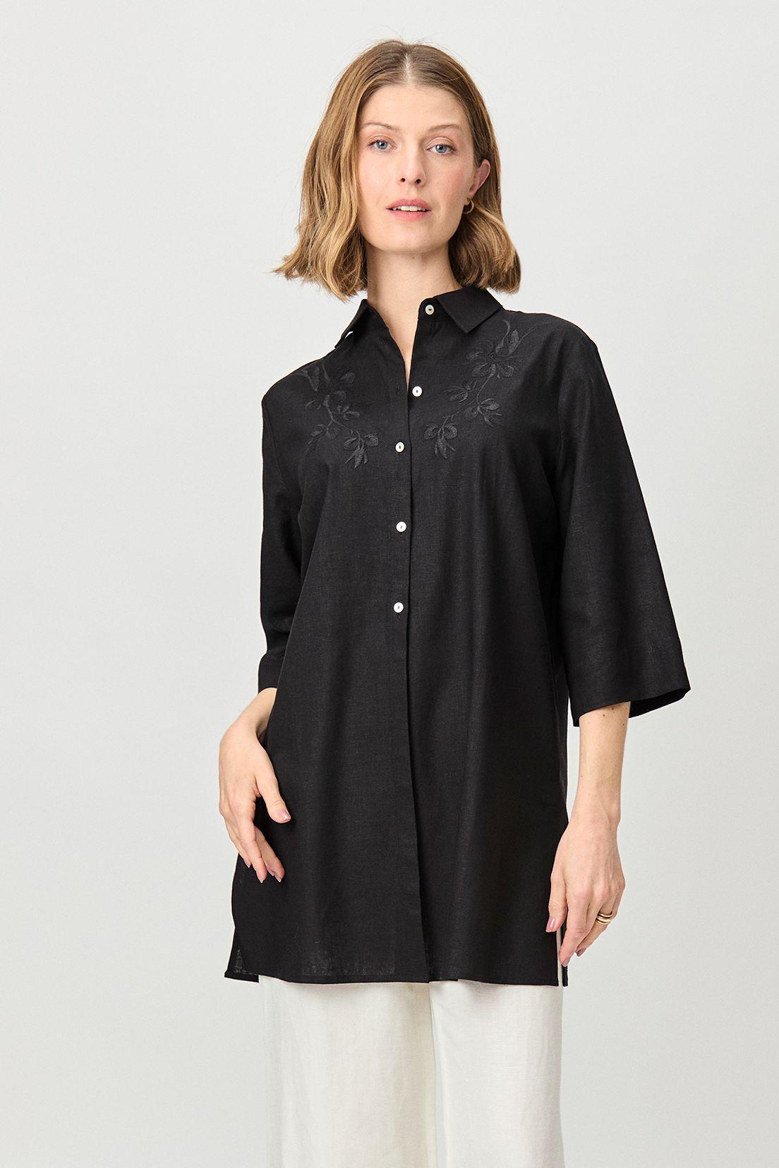 Tapado Camisero Lino Negro Ma Griffe 15402224055102-0
