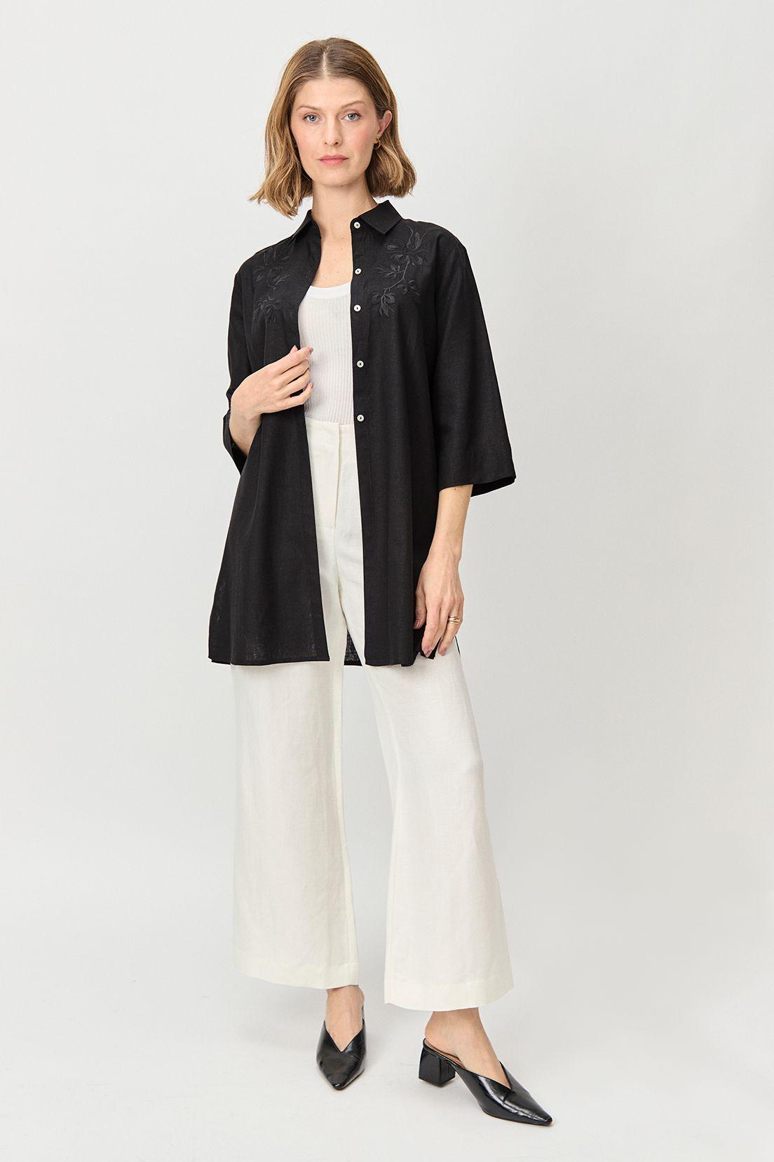 Tapado Camisero Lino Negro Ma Griffe 15402224055102-2