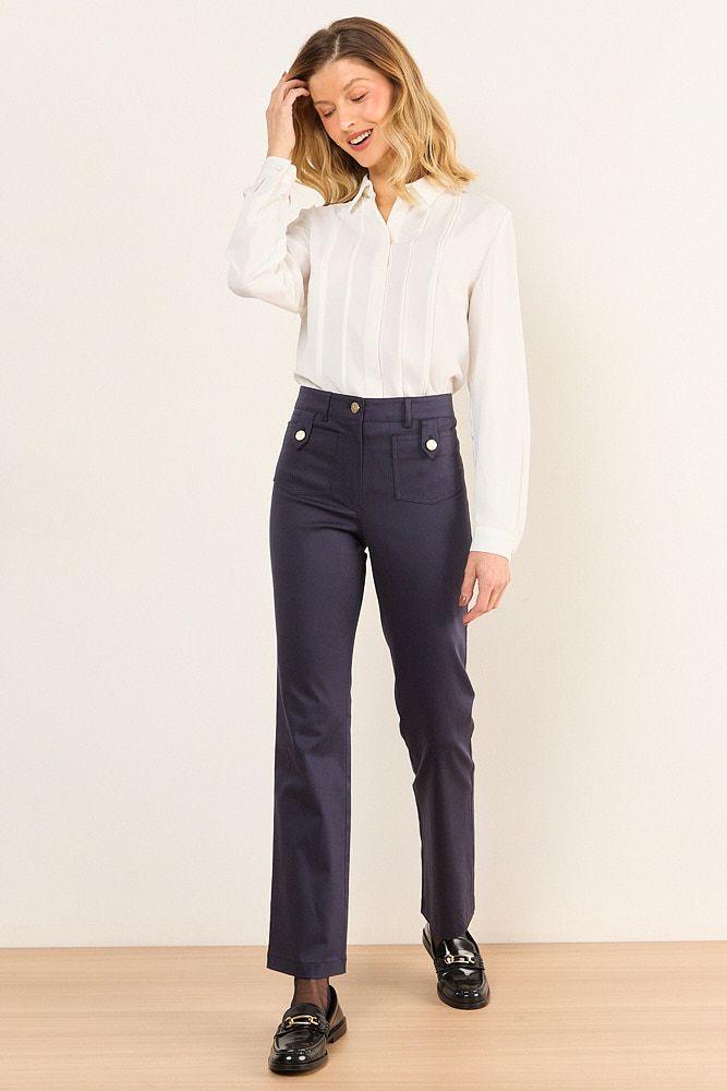 Pantalon Recto De Gabardina Azul Ma Griffe 11002226002104-0