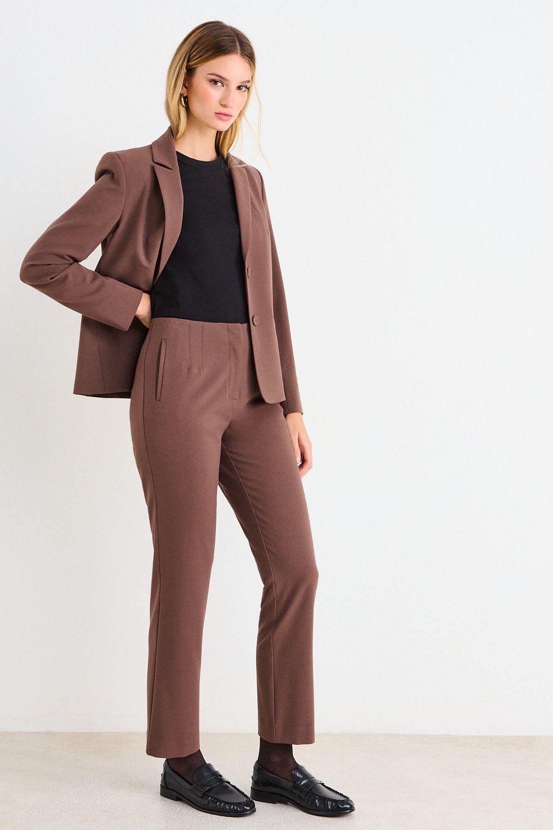 Pantalon Liso Recto Pretina Escondida Café Ash 11007226052129-4