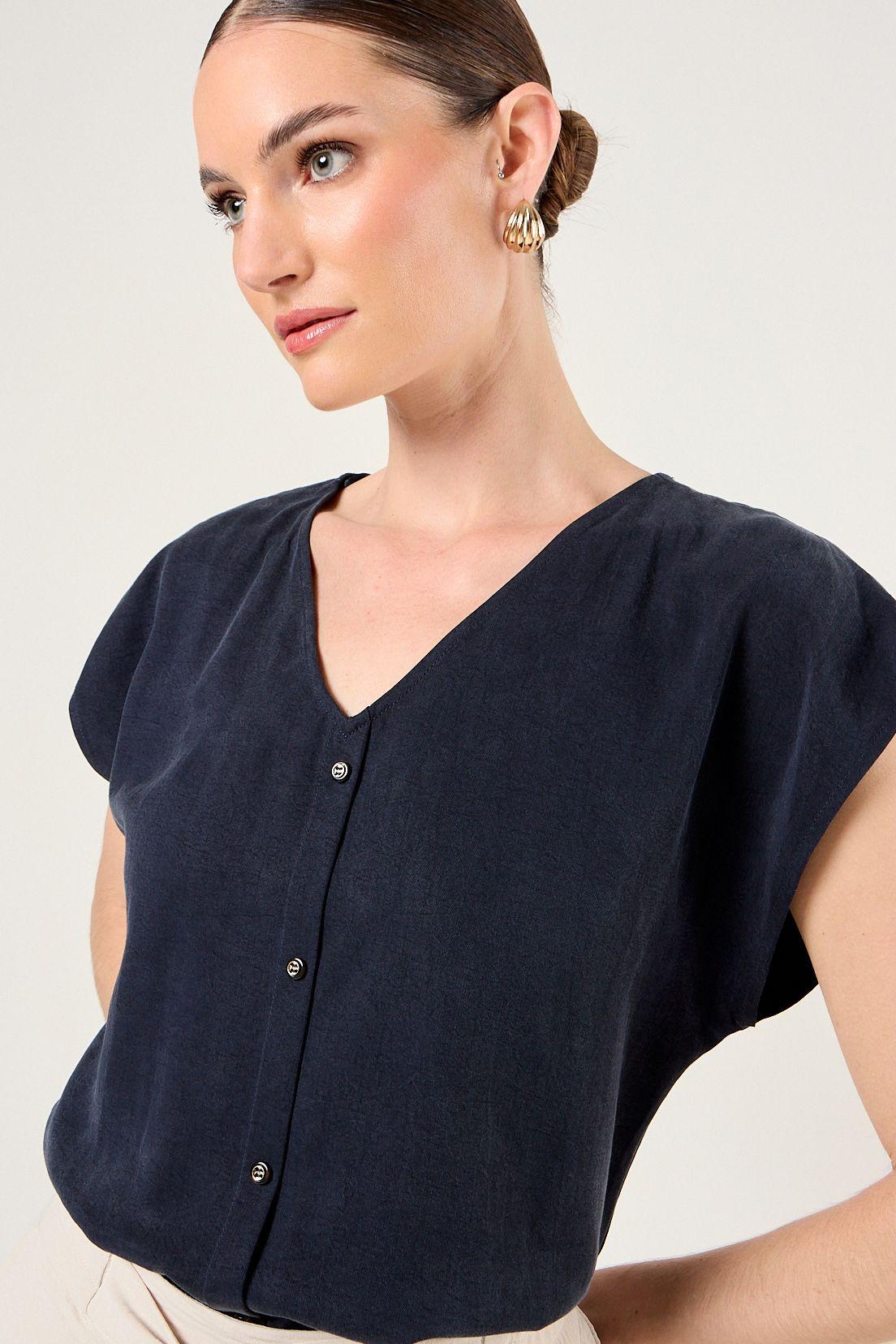 Blusa De Lyocell Azul Ma Griffe 14002126001104-0