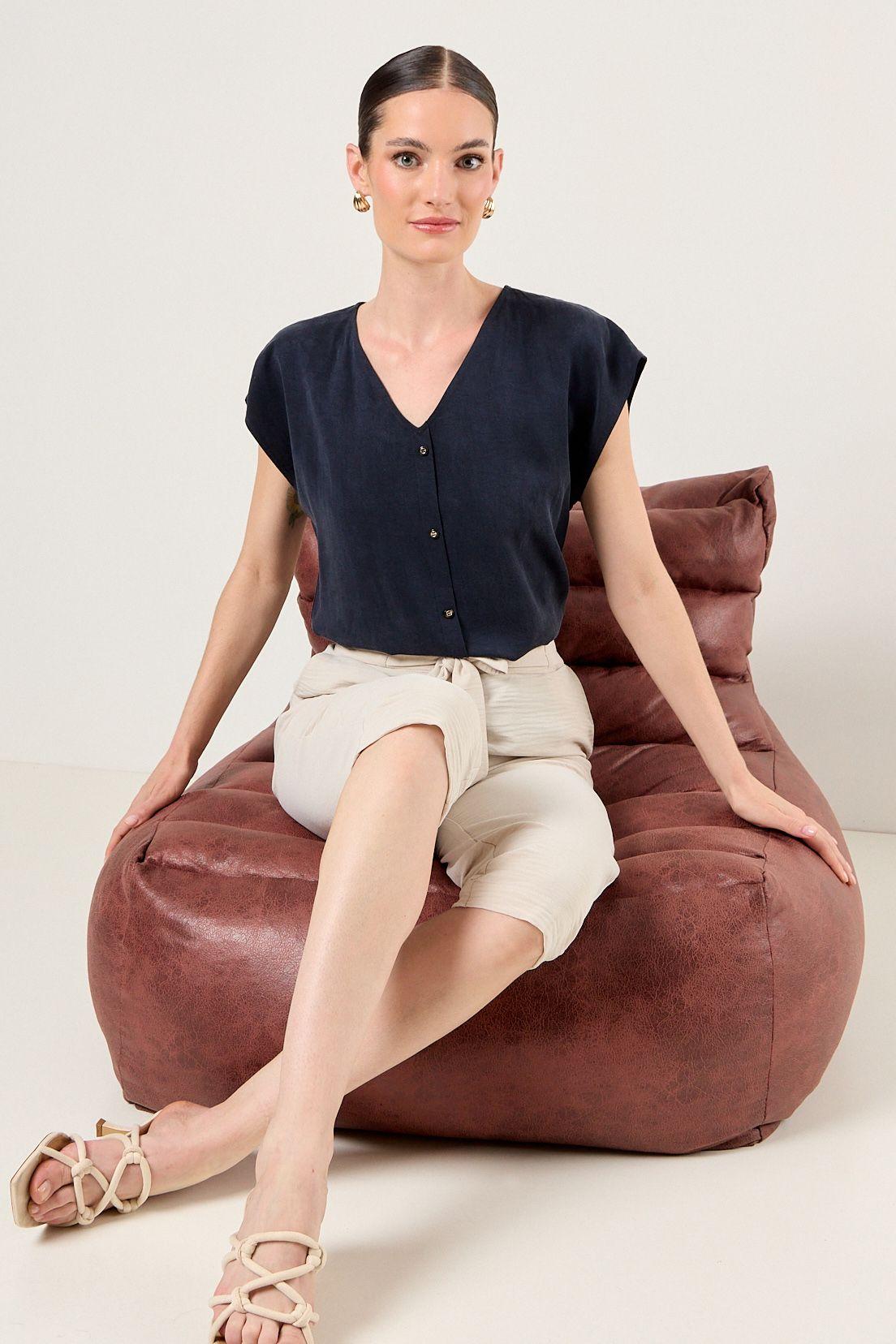 Blusa De Lyocell Azul Ma Griffe 14002126001104-3