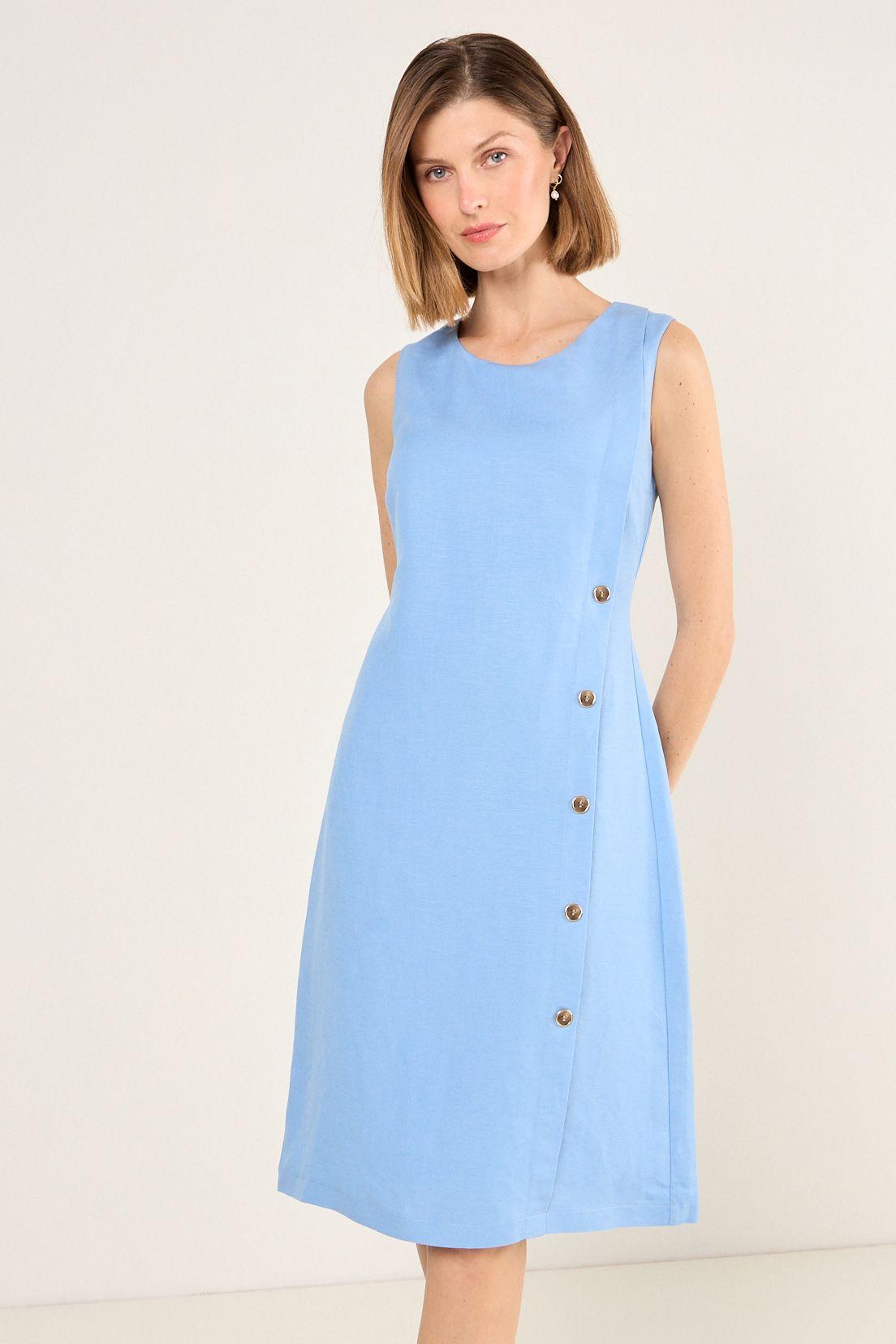 Vestido Lino Sin Mangas Celeste Ma Griffe 13002225056110-0