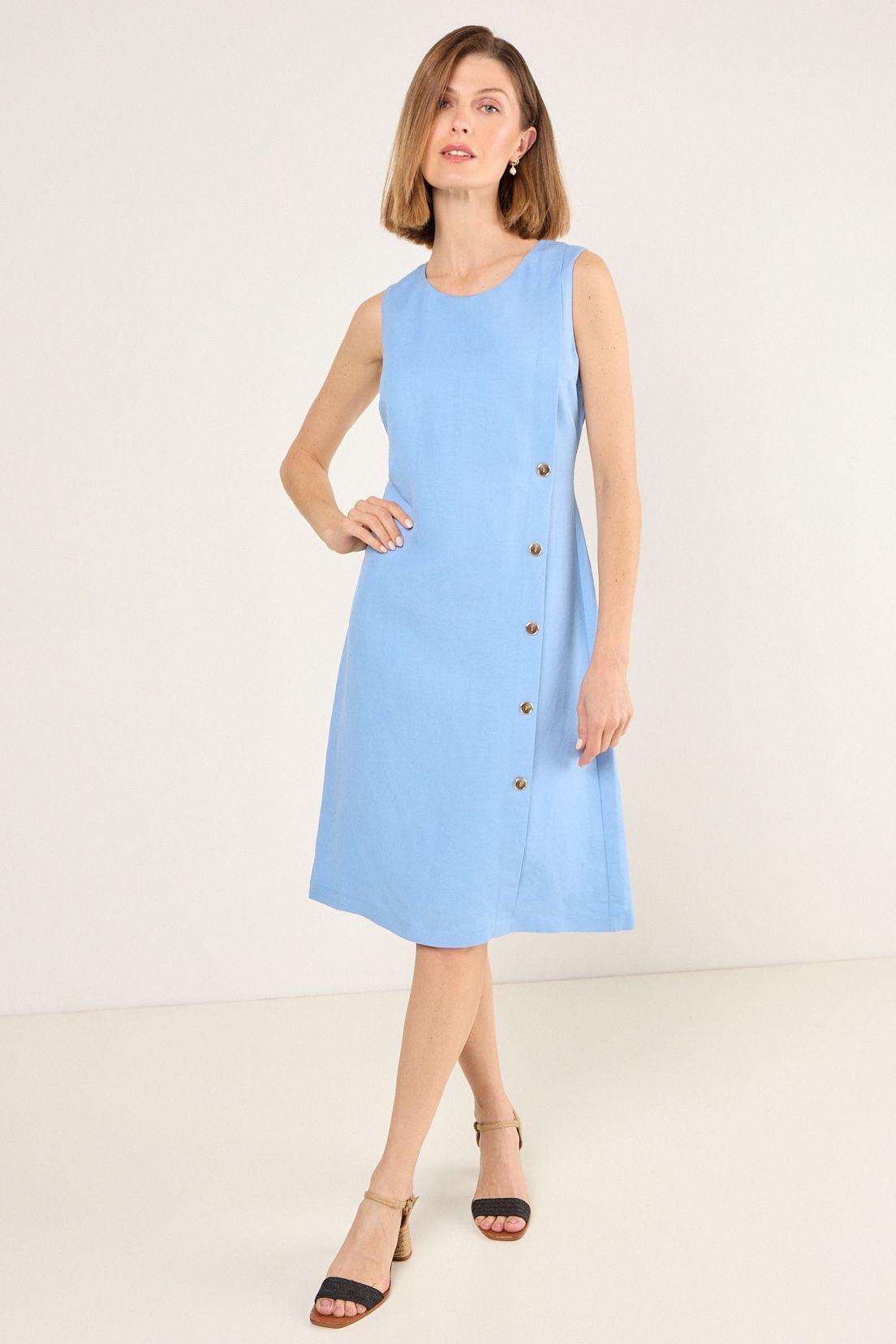 Vestido Lino Sin Mangas Celeste Ma Griffe 13002225056110-2