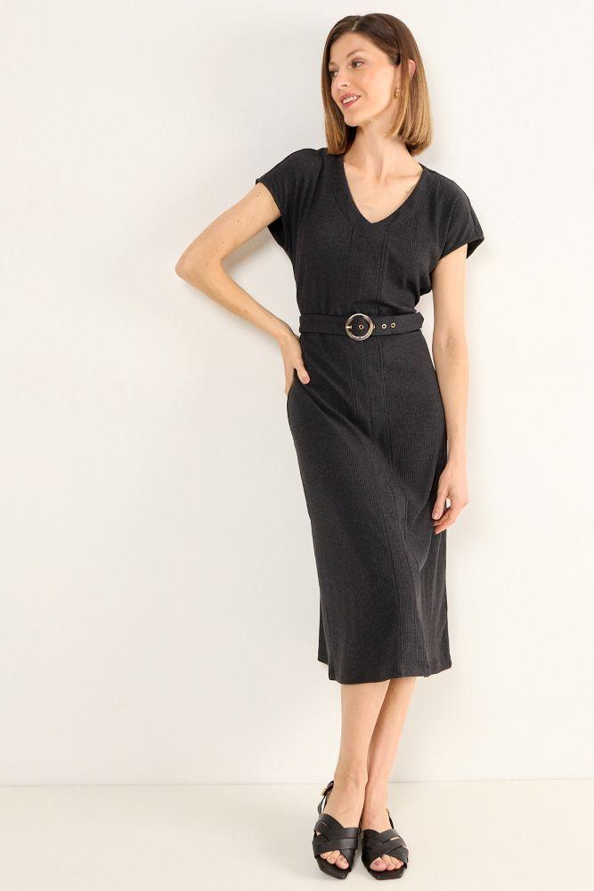 Vestido Rib Con Cinturon Negro Ma Griffe 13002225057102-3