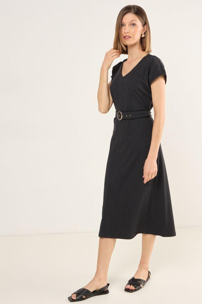 Vestido Rib Con Cinturon Negro Ma Griffe 13002225057102-4