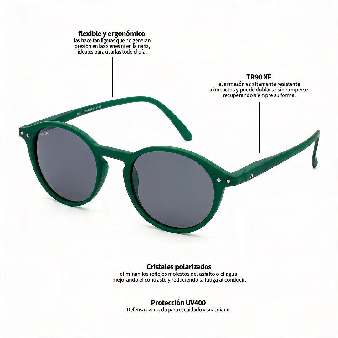 Lente de sol Verde Oscuro Niza / Negro UV400 X FIRE-7