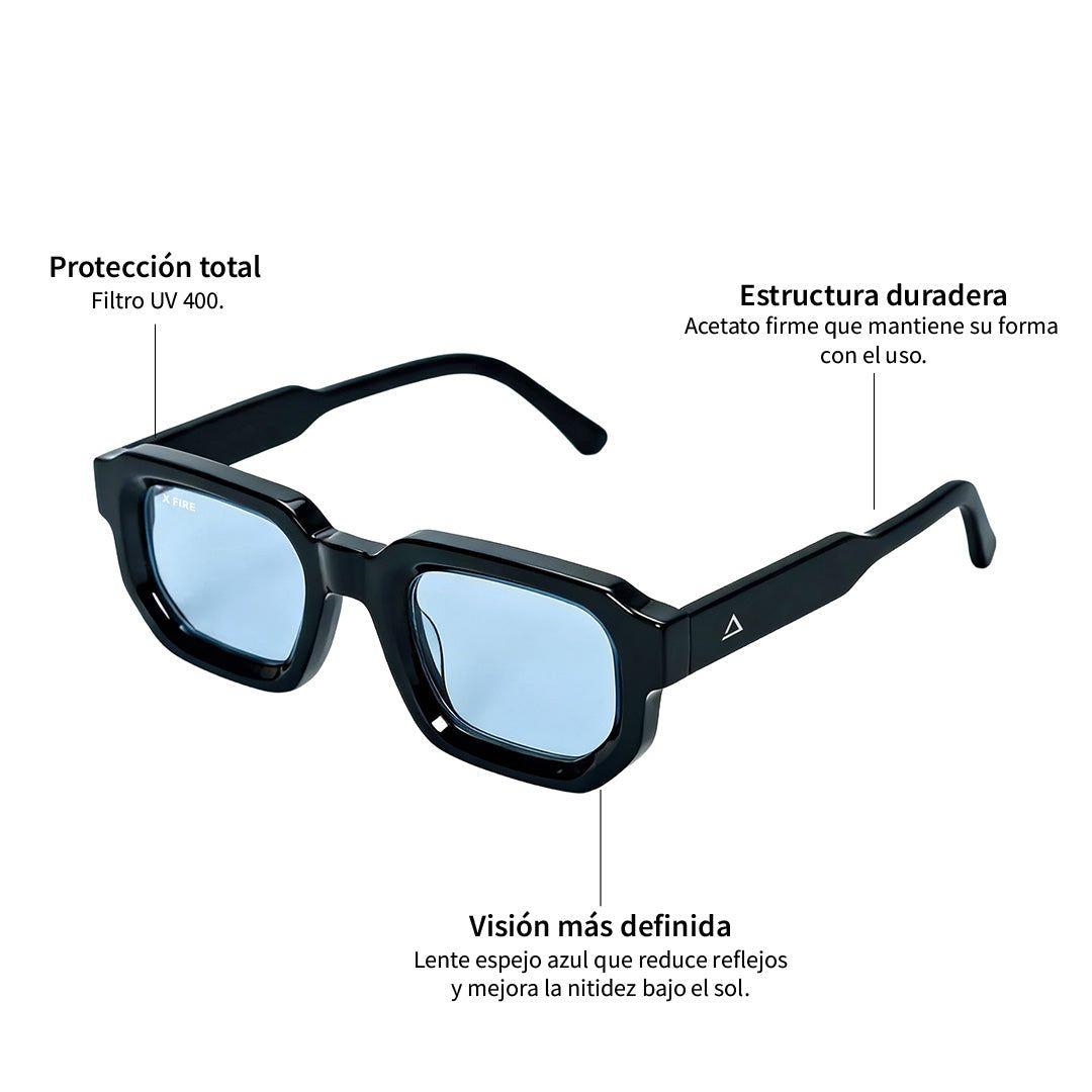 Lente de sol Negro Oasis / Azul UV400 X FIRE-7
