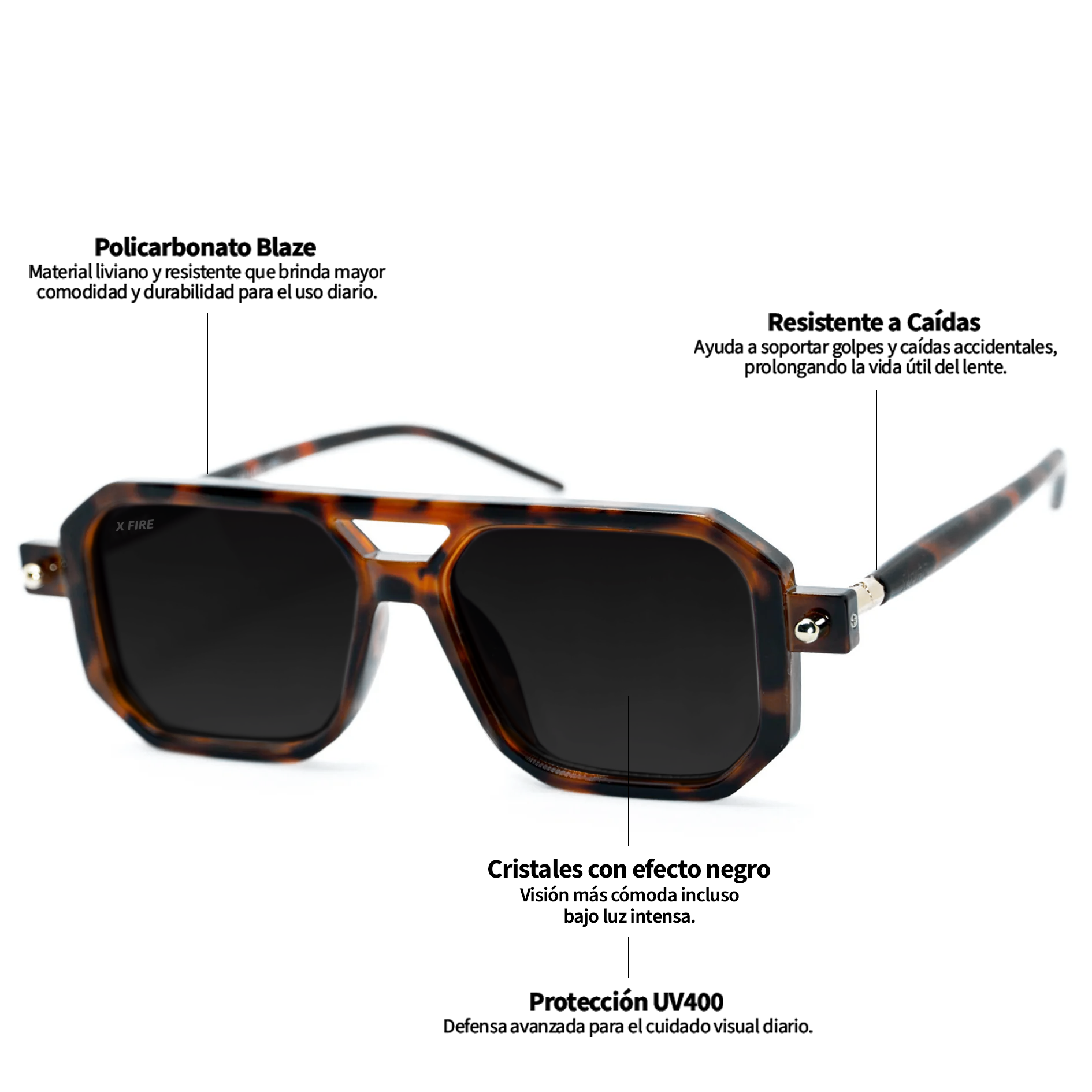 Lente de sol Bali Animal Print / Negro UV400 X FIRE-6