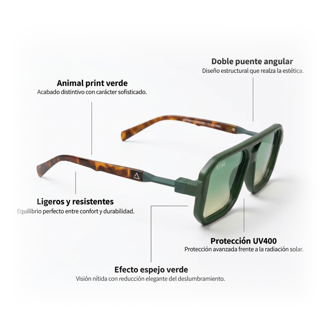 Lente de sol animal print verde Bali 2.0 / Verde UV400 X FIRE-3