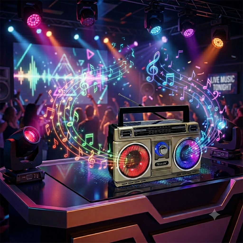 Radio Vintage Boombox Portátil Solar Con Luces Led plateado-2