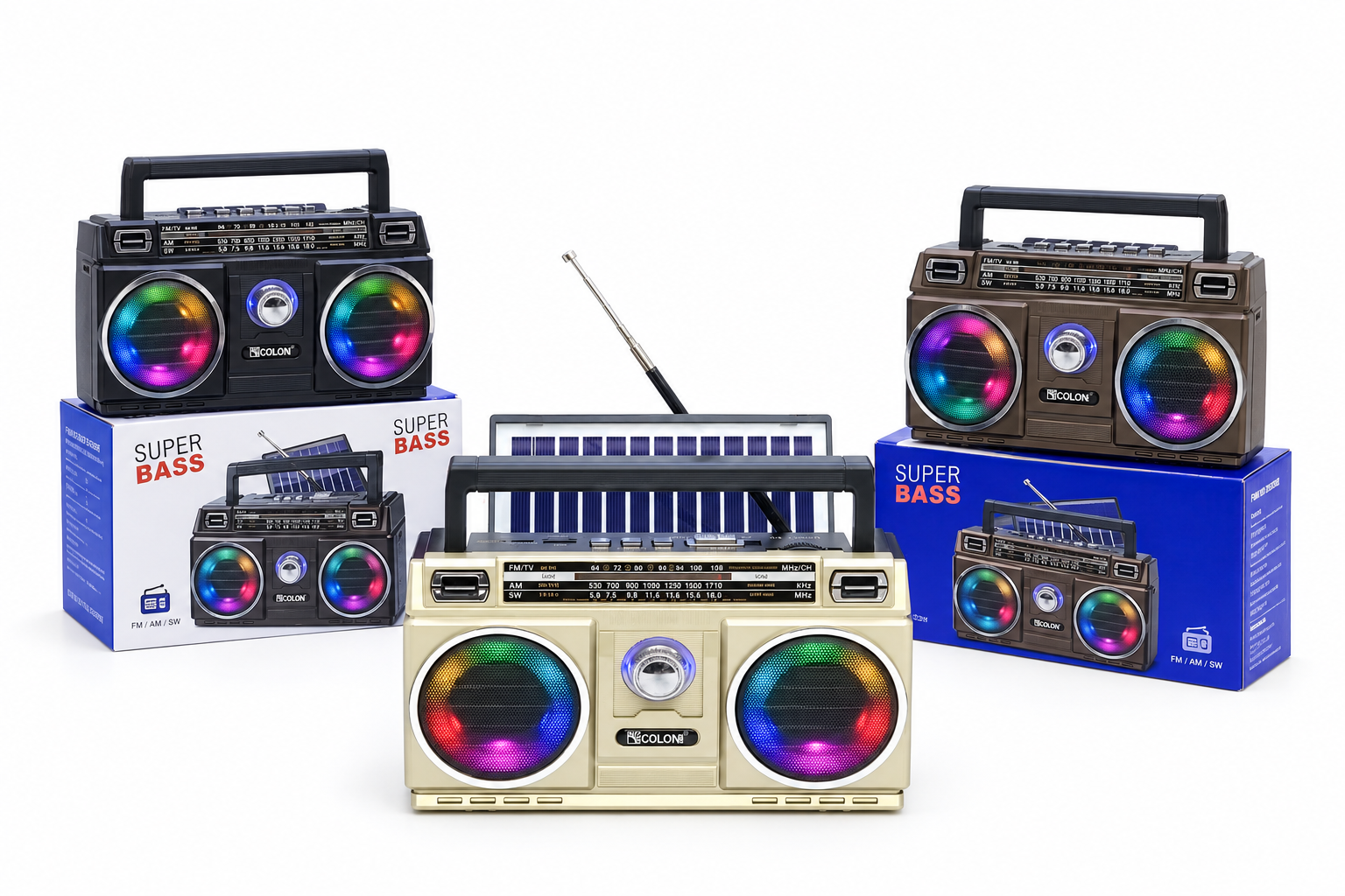 Radio Vintage Boombox Portátil Solar Con Luces Led plateado-1