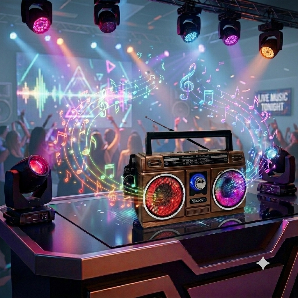 Radio Vintage Boombox Portátil Solar Con Luces Led marron-3