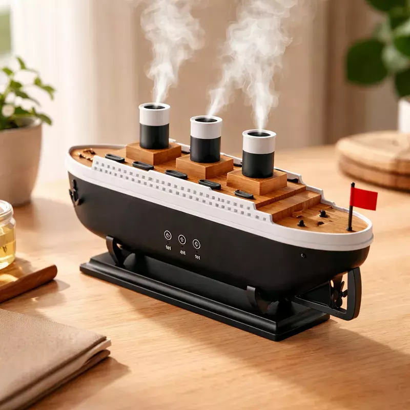 Humidificador Ultrasonico Aromaterapia Barco Vapor 250ml Negro-2