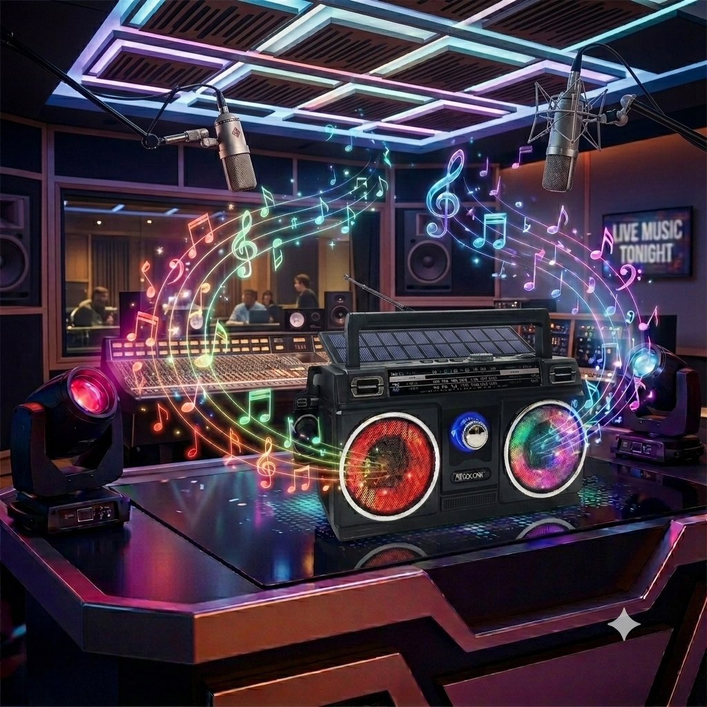 Radio Vintage Boombox Portátil Solar Con Luces Led Movitelnet